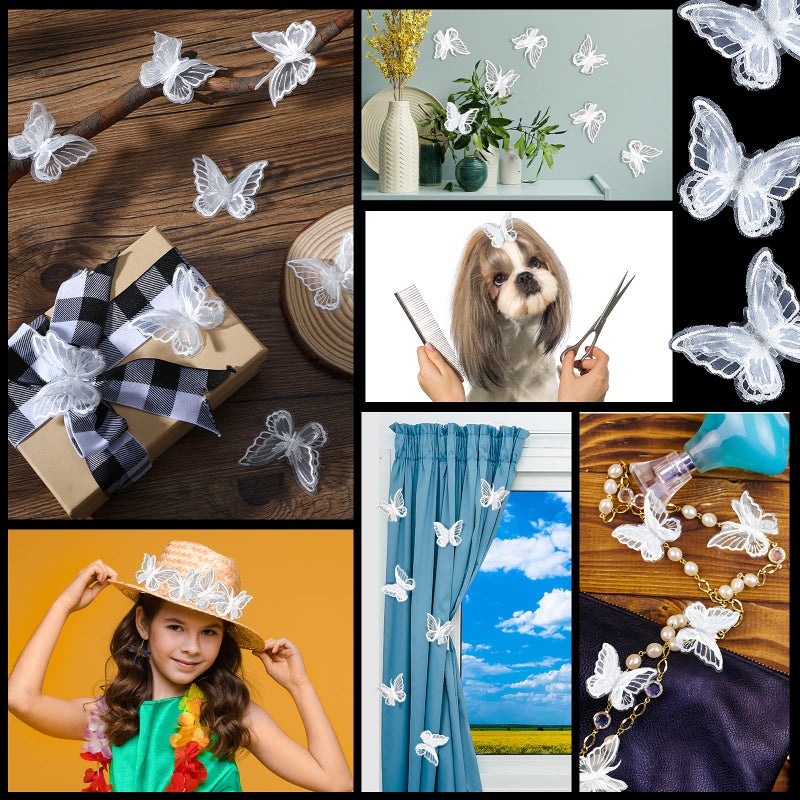 Canlierr 30 Pieces Butterfly Lace Trims Organza Decorative Patches Embroidered Butterfly Embellishments for DIY Crafts Bridal Headdress Hair Accessories (White) - Image 3