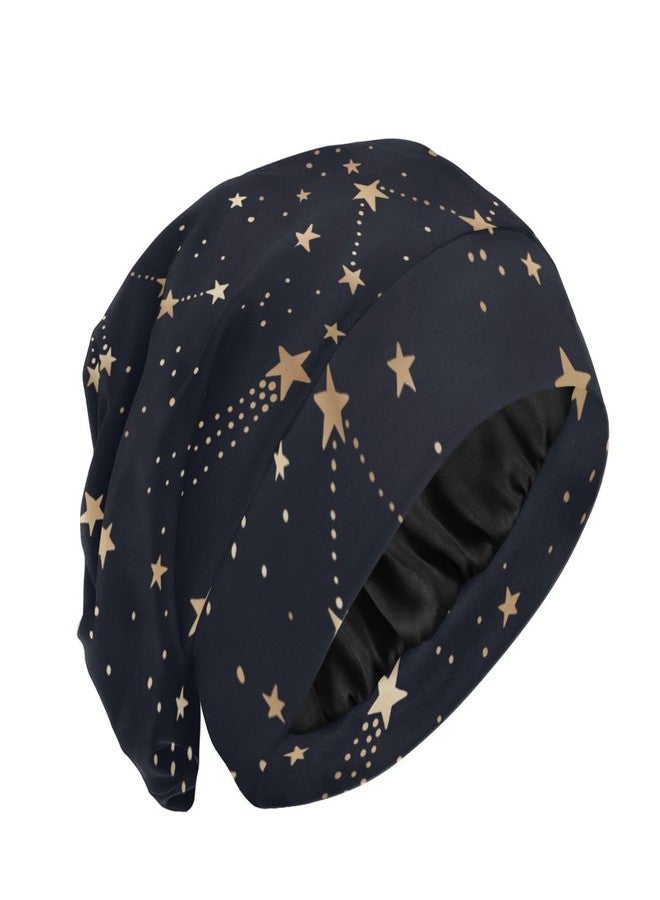 ElliTarr Satin Bonnet Hair Wrap for Sleeping Lined Beanie Sleep Cap for Curly Hair Women Men Gold Stars - Image 1
