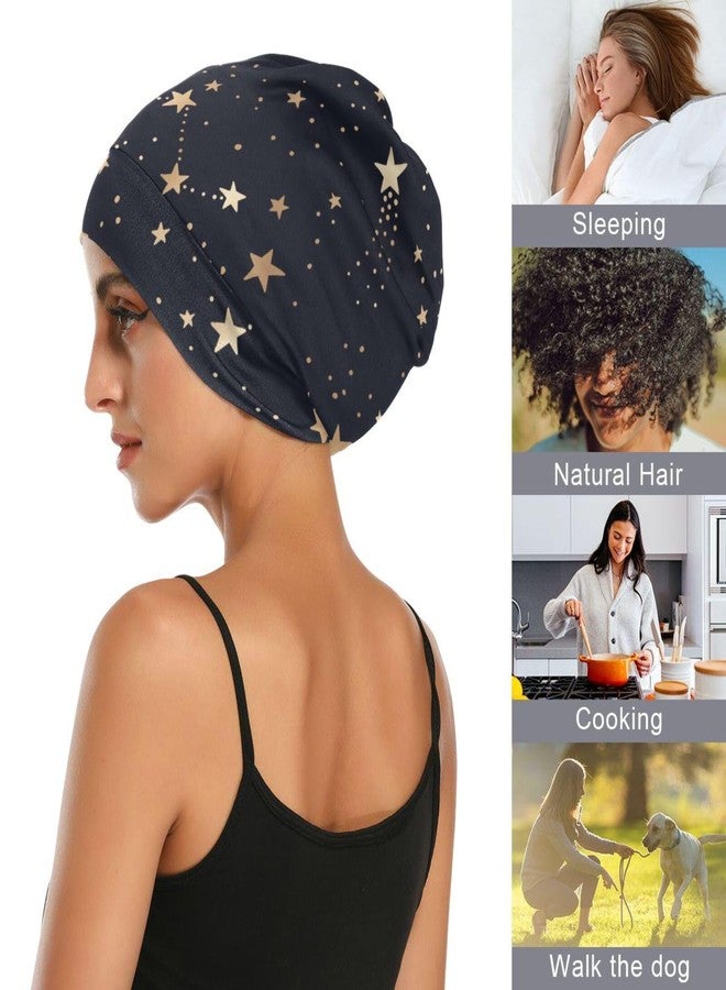 ElliTarr Satin Bonnet Hair Wrap for Sleeping Lined Beanie Sleep Cap for Curly Hair Women Men Gold Stars - Image 4