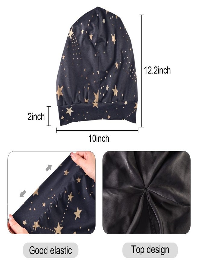 ElliTarr Satin Bonnet Hair Wrap for Sleeping Lined Beanie Sleep Cap for Curly Hair Women Men Gold Stars - Image 2