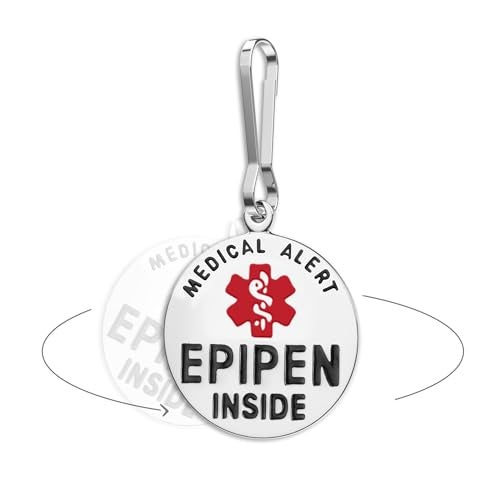 Divoti EpiPen Inside Medical Alert Tag – Reliable Essential Safety ID for Anaphylaxis – High-Visibility Dual-Sided Tag for Backpacks, Medical Kits & EDC – 1 Unit 1.25"/SS/Zipper Pull - Image 1