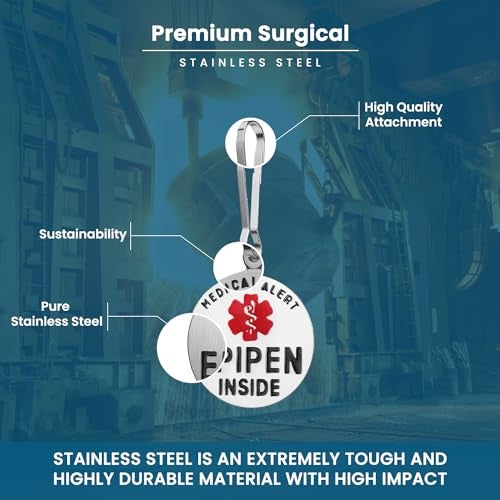 Divoti EpiPen Inside Medical Alert Tag – Reliable Essential Safety ID for Anaphylaxis – High-Visibility Dual-Sided Tag for Backpacks, Medical Kits & EDC – 1 Unit 1.25"/SS/Zipper Pull - Image 4