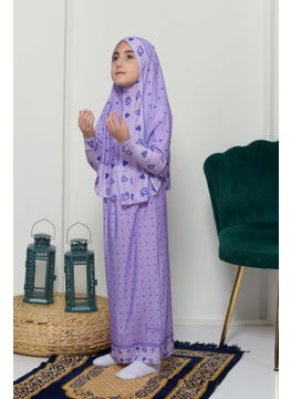 Altobeh Children's Prayer Set Practical Two-Piece Patterned Sleeves Removable Headscarved Lycra Hijab Dress (6-12 Years) 901-0201  - Image 2