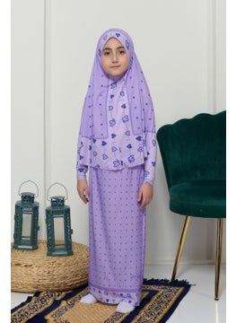 Altobeh Children's Prayer Set Practical Two-Piece Patterned Sleeves Removable Headscarved Lycra Hijab Dress (6-12 Years) 901-0201  - Image 4