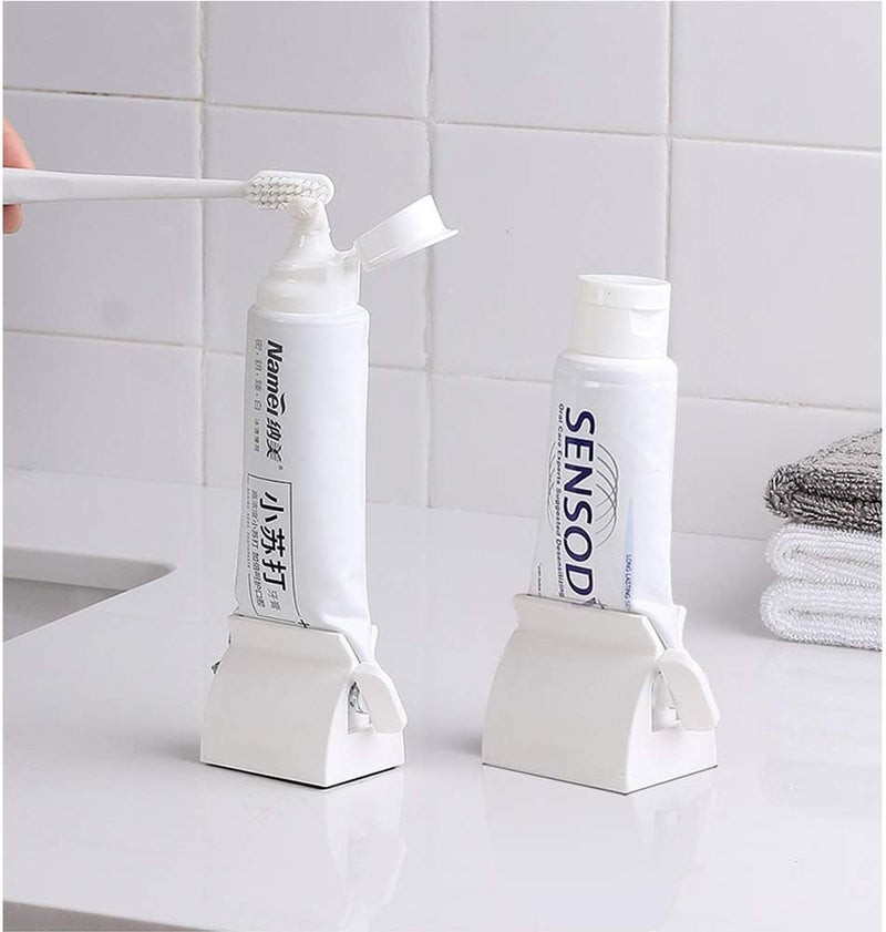 Miracle Toothpaste Roller Squeezer Set of 2 Rolling Tube Toothpaste Holder Stand Bathroom Organizer (White) (2Pack-White) - Image 1