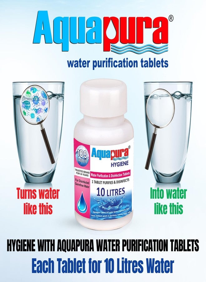 Aquapura أقراص تنقية المياه أكوابورا (قرص واحد لكل 10 لترات من الماء)، عبوة من 100 قرص (جهاز تنقية المياه)، مدة صلاحية 3 سنوات وضمان، عبوة من قطعتين - Image 2
