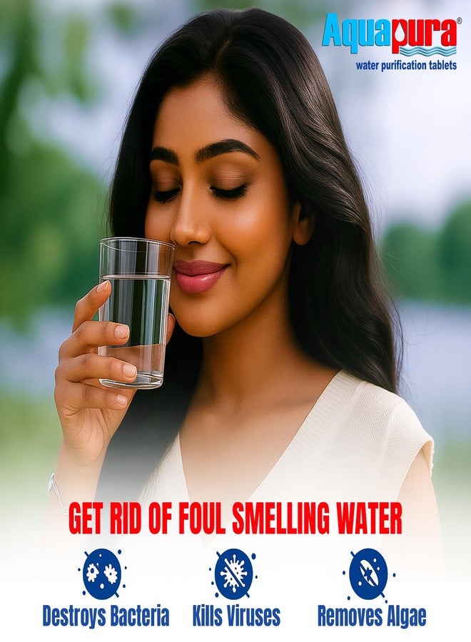 Aquapura أقراص تنقية المياه أكوابورا (قرص واحد لكل 10 لترات من الماء)، عبوة من 100 قرص (جهاز تنقية المياه)، مدة صلاحية 3 سنوات وضمان، عبوة من قطعتين - Image 3
