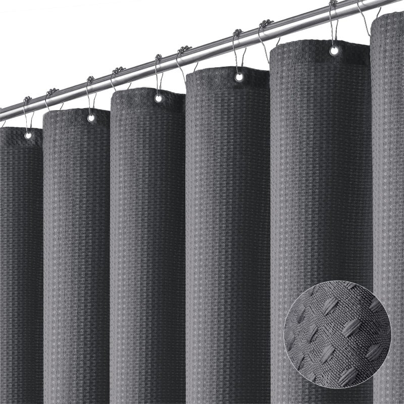 Dynamene Charcoal Grey Fabric Shower Curtain Waffle Weave Textured Heavy Duty Cloth Shower Curtains for Bathroom 256GSM Hotel Luxury Weighted Bath Curtain Set with 12 Plastic Hooks72x72