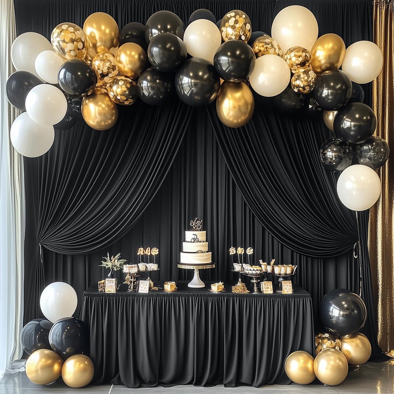 NSSONBEN 30ft x 10ft Wrinkle Free Black Backdrop Curtain for Parties, 6 Panels 5X10ft Polyester Black Photo Backdrop Drapes Back Drop Cloth for Birthday Wedding Party Photography Background - Image 4