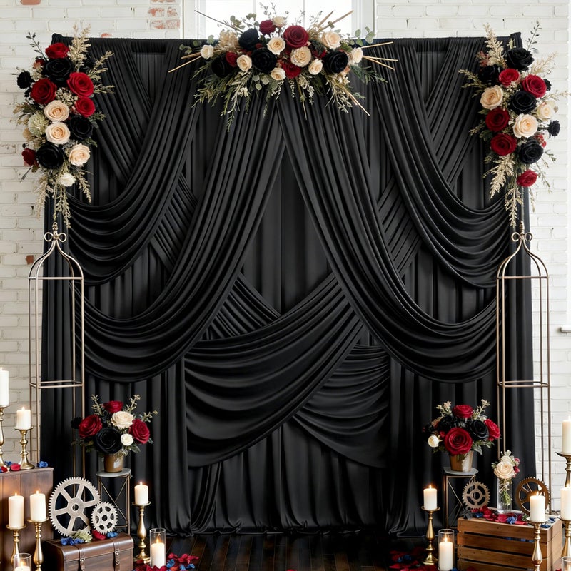 NSSONBEN 30ft x 10ft Wrinkle Free Black Backdrop Curtain for Parties, 6 Panels 5X10ft Polyester Black Photo Backdrop Drapes Back Drop Cloth for Birthday Wedding Party Photography Background - Image 3