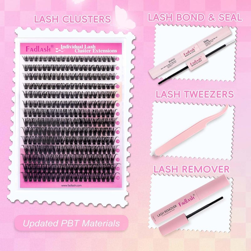 User feedback upgraded quality Eyelash Extension Kit 0.07 D 8-16mm 60D Wispy Lashes Cluster Lashes Glue Bond And Seal With Tweezers&Eyebrow Brush Eyelash And Lash Adhesive Remover DIY At Home Elegant appearance - Image 4