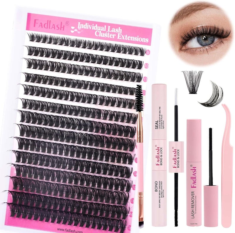 User feedback upgraded quality Eyelash Extension Kit 0.07 D 8-16mm 60D Wispy Lashes Cluster Lashes Glue Bond And Seal With Tweezers&Eyebrow Brush Eyelash And Lash Adhesive Remover DIY At Home Elegant appearance - Image 2