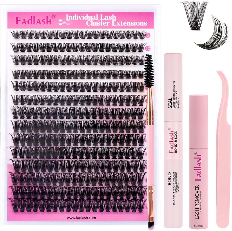 User feedback upgraded quality Eyelash Extension Kit 0.07 D 8-16mm 60D Wispy Lashes Cluster Lashes Glue Bond And Seal With Tweezers&Eyebrow Brush Eyelash And Lash Adhesive Remover DIY At Home Elegant appearance - Image 1