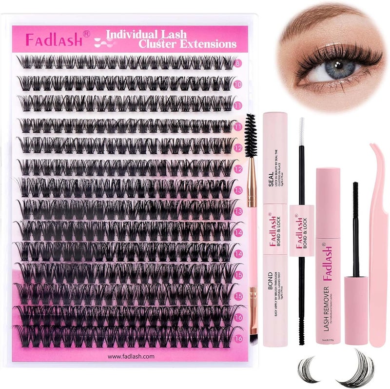 User feedback upgraded quality Eyelash Extension Kit 0.07 D 8-16mm 60D Wispy Lashes Cluster Lashes Glue Bond And Seal With Tweezers&Eyebrow Brush Eyelash And Lash Adhesive Remover DIY At Home Elegant appearance - Image 3