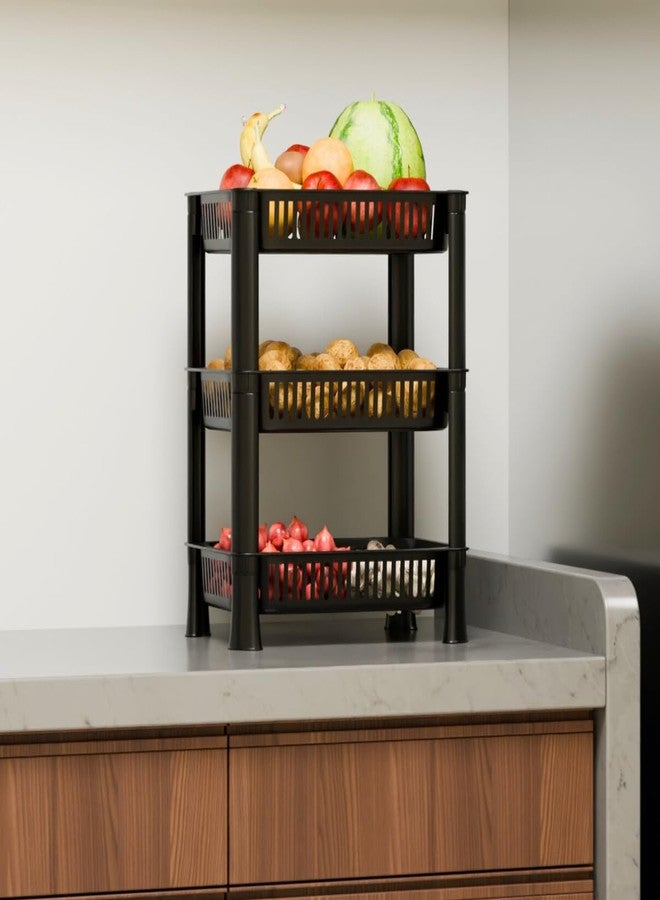 Morbrix 3 Layer Multipurpose Plastic Vegetable Basket Storage Rack for Kitchen, Home & Office – Stackable Organizer Shelf (Black Color) - Image 4
