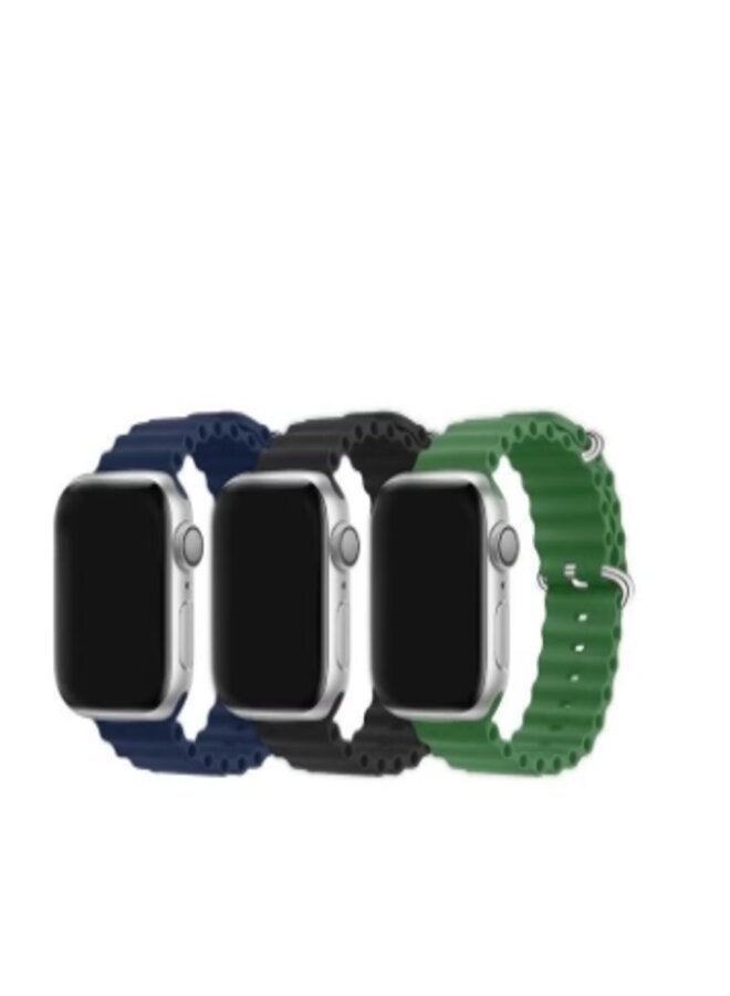 3Pack for Apple Watch Ocean Band 49mm 45mm 44mm 42mm Soft Silicone Loop Strap for iphone Watch Series For 1/2/3/4/5/6/SE/7/8 Ultra Dark Blue/Black/Green