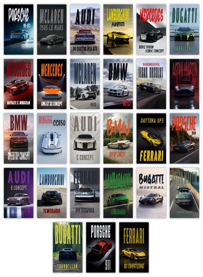 MANIAL - Pack of 27 Piece Car Aesthetic Wall Collage Kit Posters Set, Each Size 4x6 Inch, Luxury Sports Cars Theme, Wall Art for Bedroom Office Living Room Dorm - Image 1