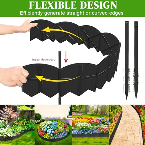 AMURS 20Ft Black Garden Edging Border 6 Inch Tall Landscape Edging with 20Pcs 7.8in Height Garden Stakes Decorative Edging for Landscaping Flower Bed Edging Borders Lawn Edging - Image 2