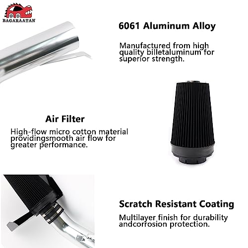 BAGARAATAN 4" Cold Air Intake System with Heat Shield for 1999-2006 Chevy/GMC V8 4.8L 5.3L 6.0L Silverado 1500/2500/3500 - High Flow Air Filter Kit, Improved Horsepower & Throttle Response（Silver） - Image 4