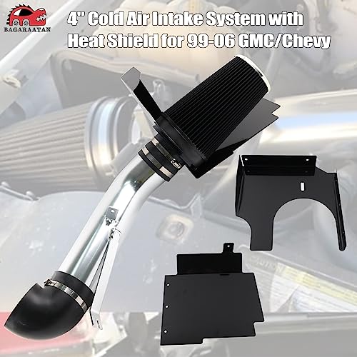 BAGARAATAN 4" Cold Air Intake System with Heat Shield for 1999-2006 Chevy/GMC V8 4.8L 5.3L 6.0L Silverado 1500/2500/3500 - High Flow Air Filter Kit, Improved Horsepower & Throttle Response（Silver） - Image 5