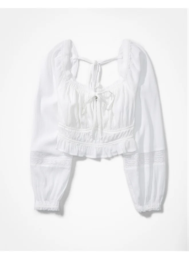 امريكان ايجل AE Ruched Long-Sleeve Blouse
