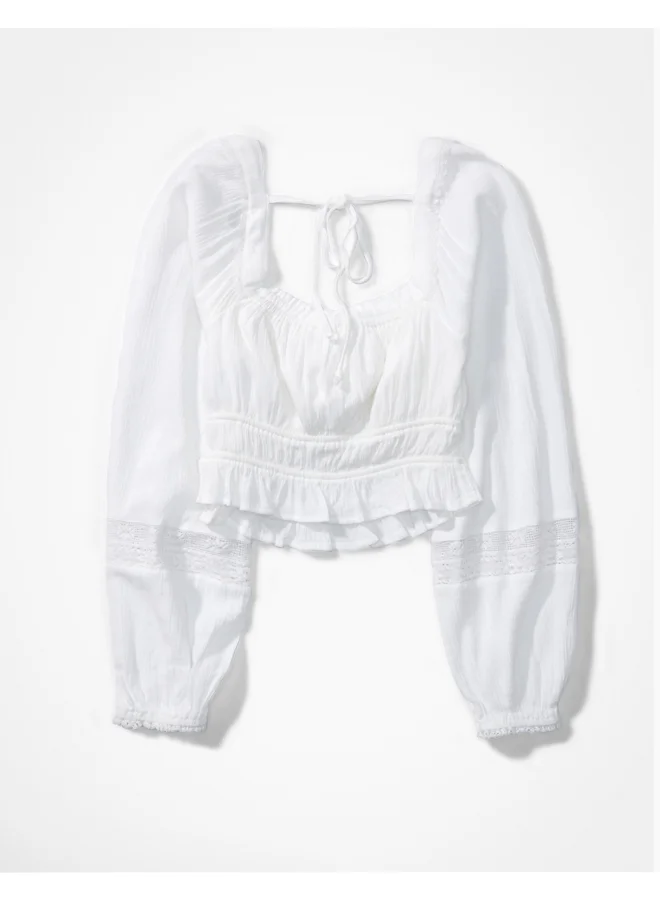 امريكان ايجل AE Ruched Long-Sleeve Blouse