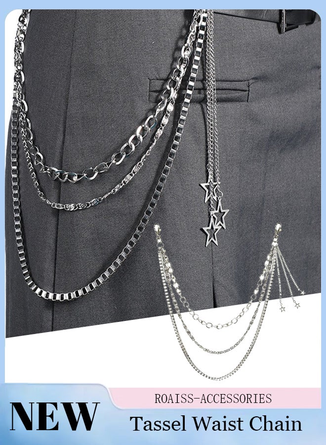 roaiss 1  Pcs Punk Style Star Chain Belt, Multi-layered Metal Tassel Chain, Suitable for Men and Women Jeans and Hip-hop Style Accessories, - Image 1