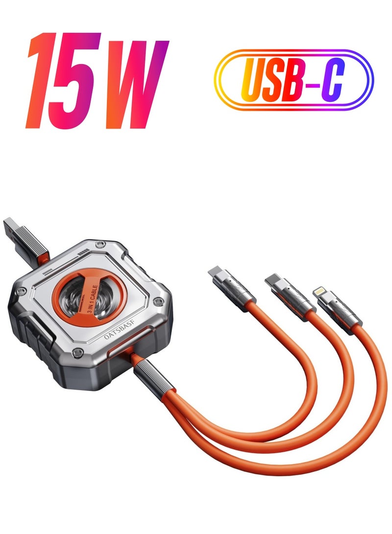 سيوسي كابل شحن متعدد مطور لعام 2023، كابل شحن USB قابل للسحب 3 في 1، سلك شاحن سريع متعدد الطراز الميكانيكي - Image 1