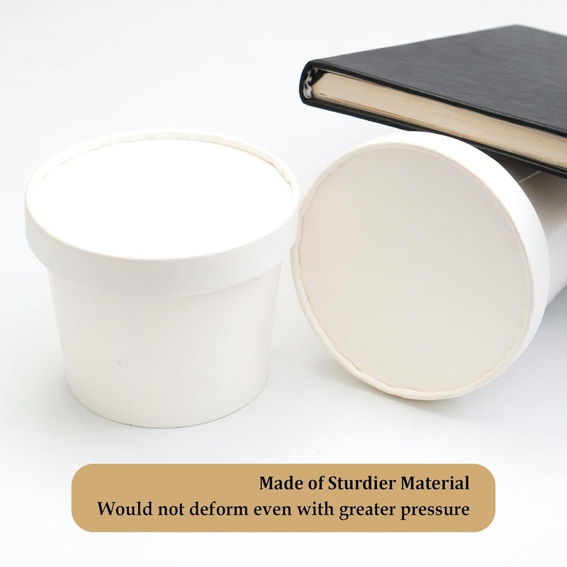 PARICOTT 500ml Paper Food Container BowlTub with LidPaper BowlPaper Container with Paper Lids Pack Of 100pcs White - Image 4
