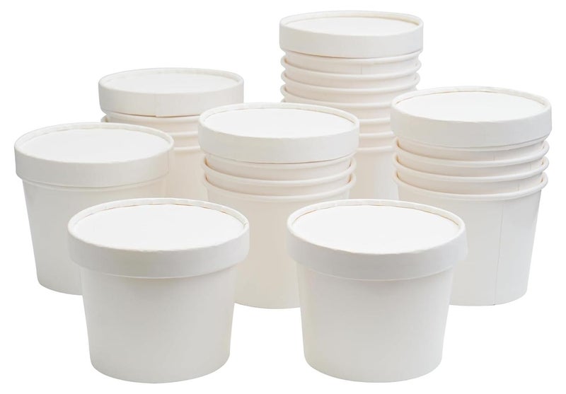 PARICOTT 500ml Paper Food Container BowlTub with LidPaper BowlPaper Container with Paper Lids Pack Of 100pcs White - Image 1