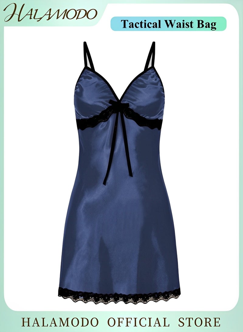 HALAMODO Women Nightgown Satin Lingerie Sleeveless Sleep Dress Babydoll Nightie Slip Chemise V Neck Nightwear Satin Sleepwear Lingerie  - Image 1