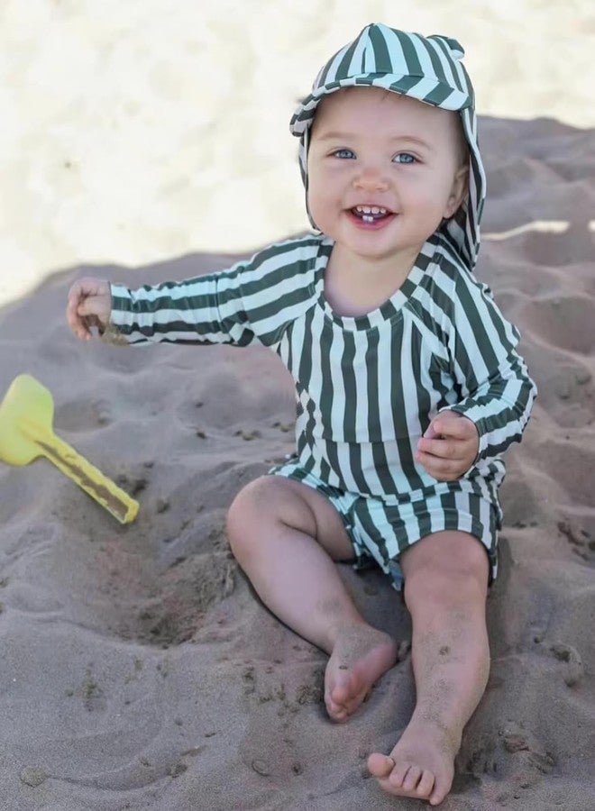 LDIOIF Toddler Boys Two Piece Swimsuit Rash Guard Set Long Sleeve Swim Shirt Trunks & Shorts Green Striped Bathing Suit 2-3T - Image 2