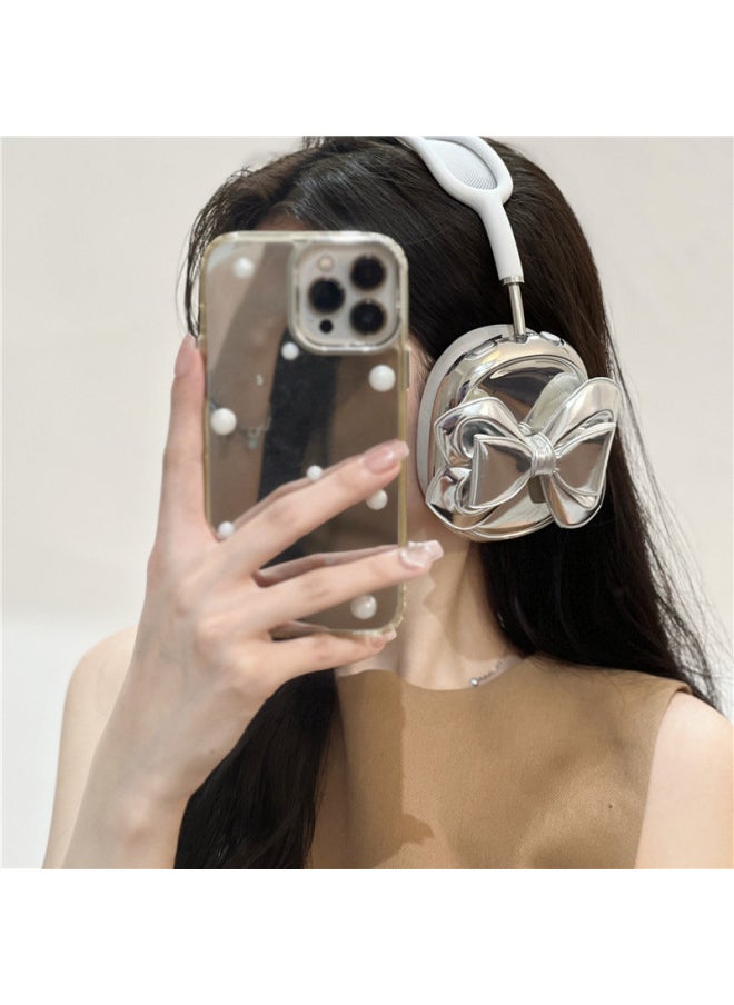Generic - Electroplated Three-Dimensional Bow For Airpods Max2 Protective Cover For Apple Headset Ear Cap Ear Mask Earphone Case-Color:Electroplated Silver Stereo Bow-Applicable Model:Universal For Airpods Max/airpods Max2 - Image 1