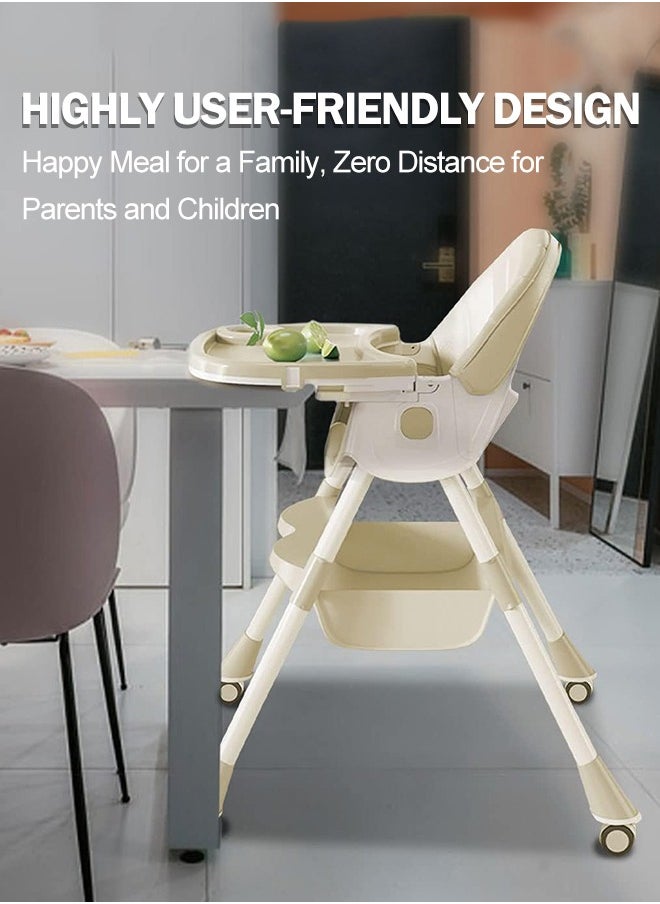 Soft Touch Baby Chair Baby Feeding Chair Foldable Dining High Chair With 4 Wheels and Double Removable Tray  - Image 5