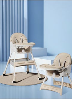 Soft Touch Baby Chair Baby Feeding Chair Foldable Dining High Chair With 4 Wheels and Double Removable Tray  - Image 1