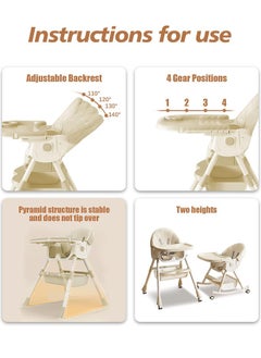 Soft Touch Baby Chair Baby Feeding Chair Foldable Dining High Chair With 4 Wheels and Double Removable Tray  - Image 4