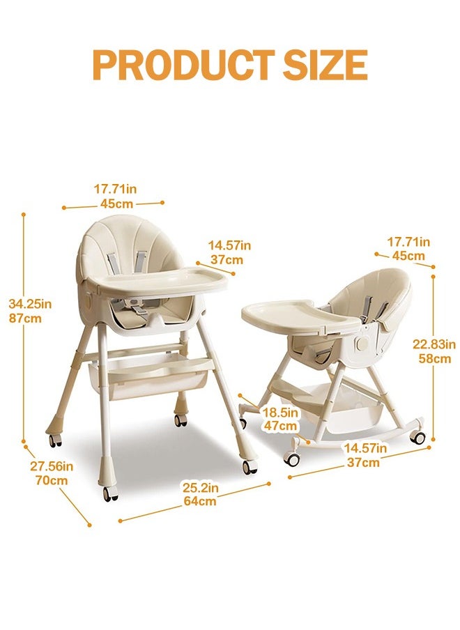 Baby Chair Baby Feeding Chair Foldable Dining High Chair With 4 Wheels and Double Removable Tray - pzsku/Z298D2846E86FFD6592BDZ/45/_/1726232316/80bed9e3-fe5d-4363-8597-b539adaede6e