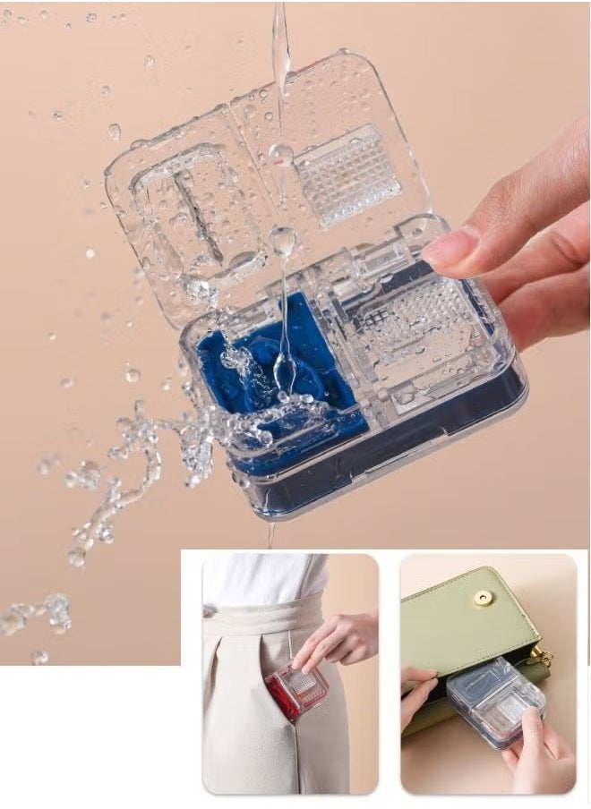Generic 3-in-1 Pill Organizer Convenient Medicine Cutting and Dispensing Device Grinder With Four Dispensing Boxes Sealed Moisture-proof Blue 8.4×6.3×3CM  - Image 2