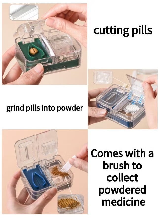 Generic 3-in-1 Pill Organizer Convenient Medicine Cutting and Dispensing Device Grinder With Four Dispensing Boxes Sealed Moisture-proof Blue 8.4×6.3×3CM  - Image 3