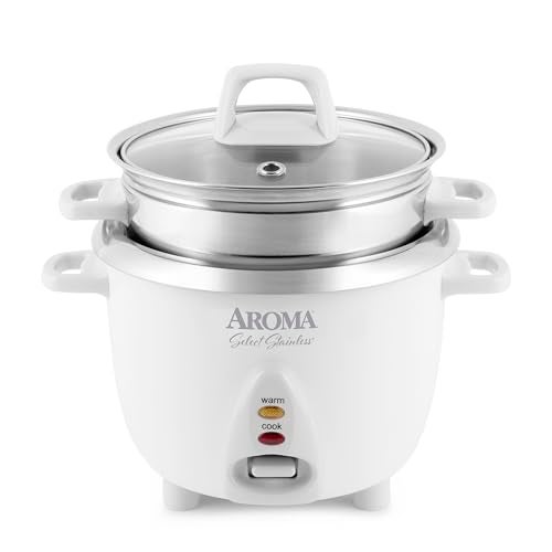 Aroma Housewares 6-Cup (Cooked yield ) / 1.2Qt. Select Stainless Pot-Style Rice Cooker, & Food Steamer, One-Touch Operation, White - Image 1