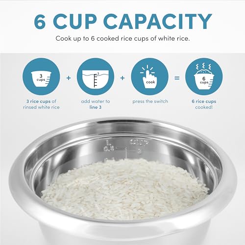 Aroma Housewares 6-Cup (Cooked yield ) / 1.2Qt. Select Stainless Pot-Style Rice Cooker, & Food Steamer, One-Touch Operation, White - Image 5