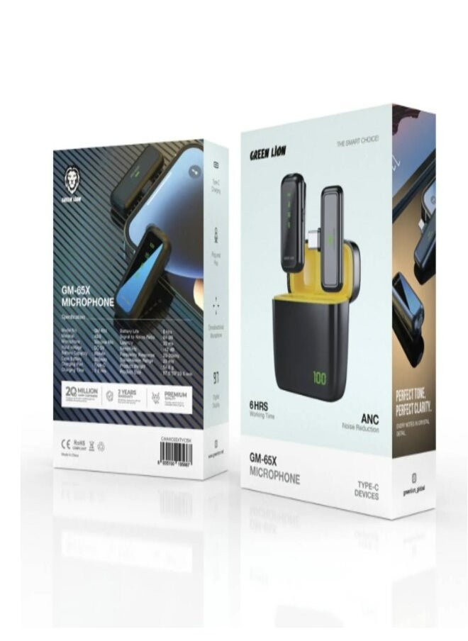 GREEN LION Green Lion SX5 Microphone for Type C Port, Omnidirectional Microphone, 1-2 Hours Charging Time, 6 Hours Battery Life, 20 Meters Transmission Range, Digital Display - Black  - Image 1