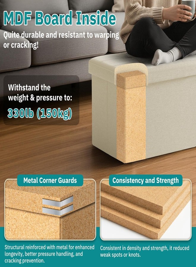 Snuvid 30-INCH Storage Ottoman Bench, Footrest with Storage, End of Bed Bench Coffee Table for Living Room, Bedroom, Entryway, Beige - Image 4