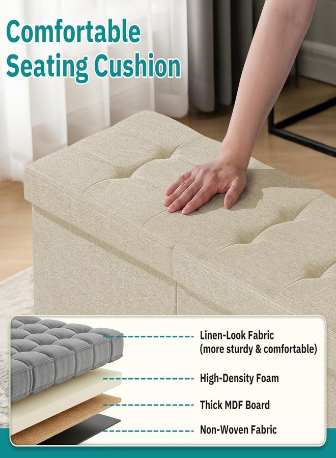 Snuvid 30-INCH Storage Ottoman Bench, Footrest with Storage, End of Bed Bench Coffee Table for Living Room, Bedroom, Entryway, Beige - Image 3
