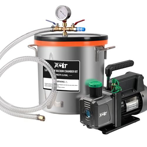 PB Motor Tech BMT PB Motor Tech 5 Gallon Vacuum Chamber Kit with 4.5 CFM Vacuum Pump, Tempered Glass Lid Vacuum Chamber and 38 Micron Chamber Set, No Oil Included, Perfect for Wood Stabilization - Image 1