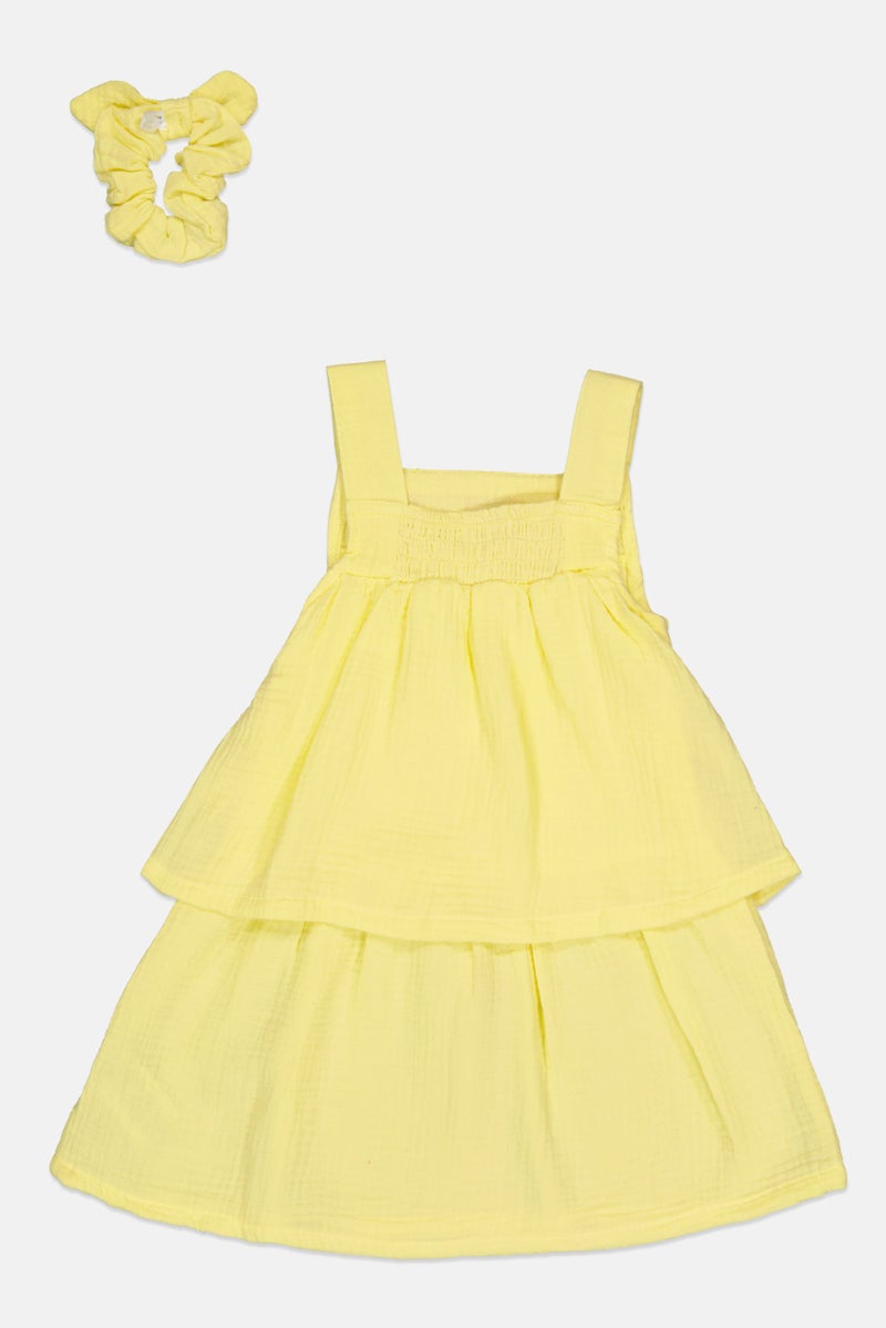 Nanette lepore Toddlers Girl 2 Piece Textured Dress With Hair Scrunchie, Yellow - Image 3