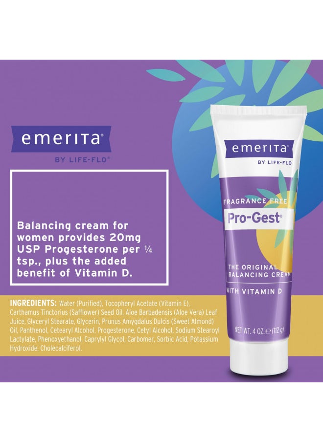 Emerita - Emerita Pro-Gest Balancing Cream with Vitamin D3 | USP Progesterone Cream from Wild Yam for Optimal Balance at Midlife | 4 oz - Image 1