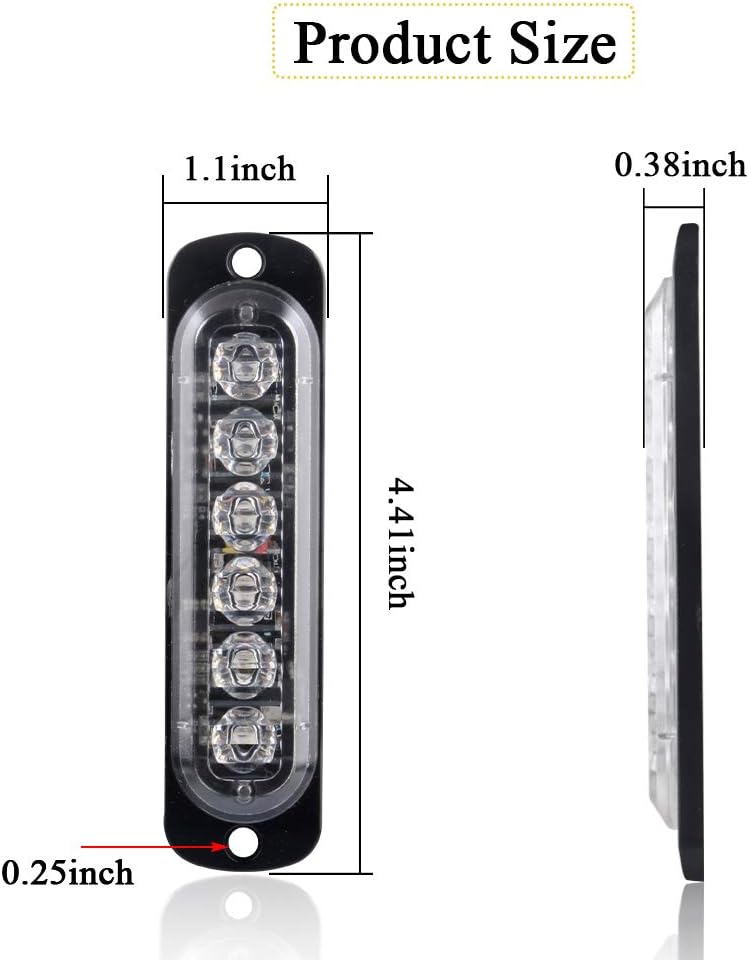 Sidaqi Universal 12-24V Emergency Strobe Warning Lights 6 LED 12W Surface Mount Beacon Hazard Warning Lights Flashing Light Bar for Off Road Vehicle, ATVs, Truck- 4PCS (Blue) - Image 2