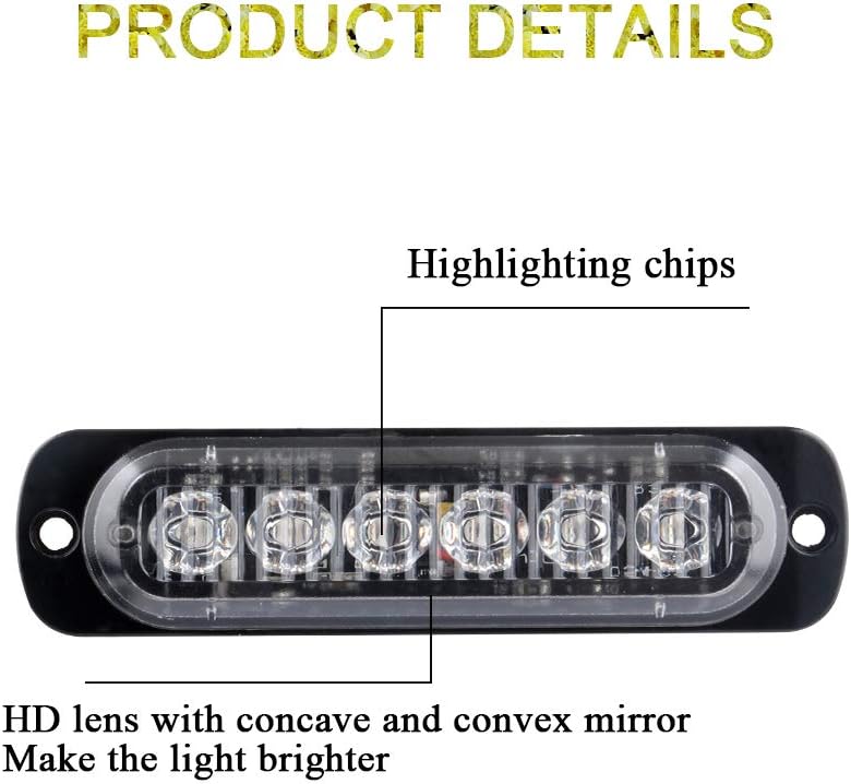 Sidaqi Universal 12-24V Emergency Strobe Warning Lights 6 LED 12W Surface Mount Beacon Hazard Warning Lights Flashing Light Bar for Off Road Vehicle, ATVs, Truck- 4PCS (Blue) - Image 3