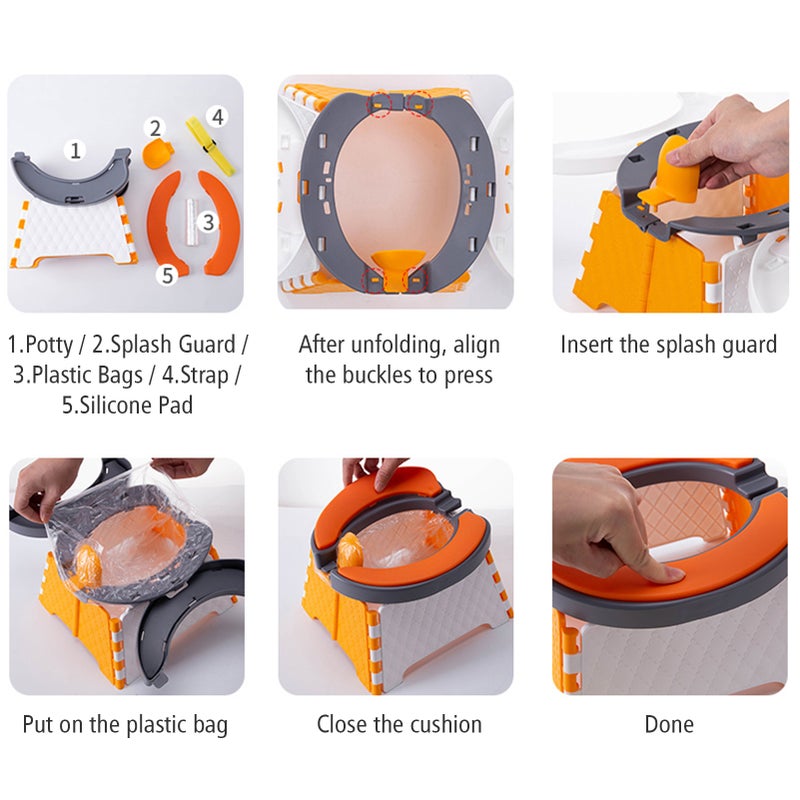 Foldable Toilet Trainer Kids Travel Potty Toilet Seat Baby Potty Seat with Splash Guard 30 Plastic Bags Storage Bag Soft Silicone Mat Portable Potty Training Seat for Home Travel On-The-Go Indoor - Image 4